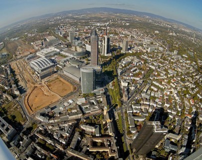 Frankfurt, skyline, skyscrapers, Deutsche Bank, DEU Germany Germany, Europe, aerial view,