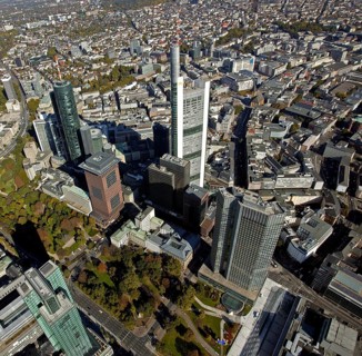 Frankfurt, skyline, skyscrapers, Deutsche Bank, DEU Germany Germany, Europe, aerial view,