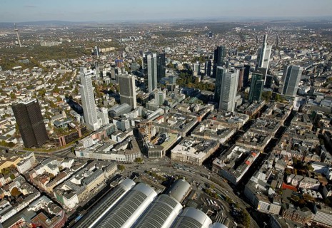 Frankfurt, skyline, skyscrapers, Deutsche Bank, DEU Germany Germany, Europe, aerial view,