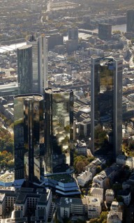 Frankfurt, skyline, skyscrapers, Deutsche Bank, DEU Germany Germany, Europe, aerial view,