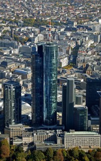 Frankfurt, skyline, skyscrapers, Deutsche Bank, DEU Germany Germany, Europe, aerial view,