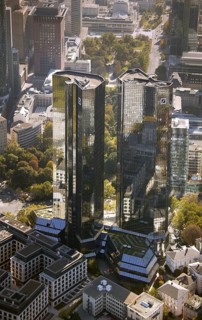 Frankfurt, skyline, skyscrapers, Deutsche Bank, DEU Germany Germany, Europe, aerial view,