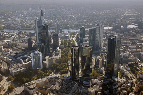 Frankfurt, skyline, skyscrapers, Deutsche Bank, DEU Germany Germany, Europe, aerial view,