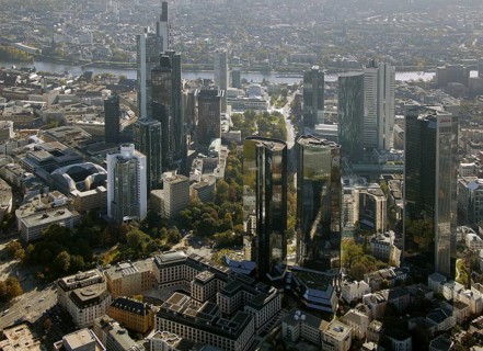Frankfurt, skyline, skyscrapers, Deutsche Bank, DEU Germany Germany, Europe, aerial view,