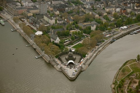 Aerial view, Deutsches Eck, Bundesgartenschau 2011 - Koblenz transforms - 15 April to 16 October