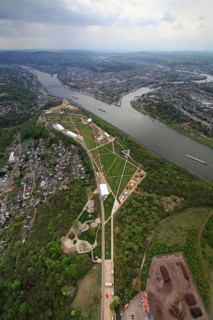 Aerial view, Ehrenbreitstein Fortress, Federal Garden Show 2011 - Koblenz Transforms - 15 April to