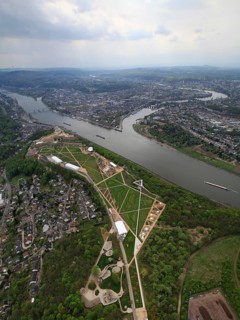 Aerial, Ehrenbreitstein Fortress, Moselle, Moselle estuary, Federal Garden Show 2011 - Koblenz