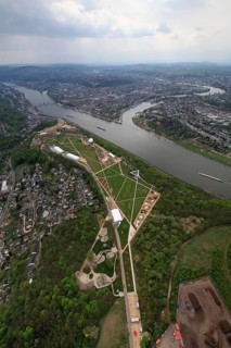Aerial, Ehrenbreitstein Fortress, Moselle estuary Moselle, Federal Garden Show 2011 - Koblenz