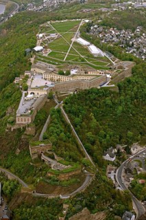 Aerial view, Ehrenbreitstein Fortress, Federal Garden Show 2011 - Koblenz Transforms - 15 April to