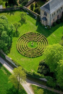 Circle labyrinth at Steinfeld Monastery, monastery in Kall, Benedictine Abbey, Kall, Eifel, North