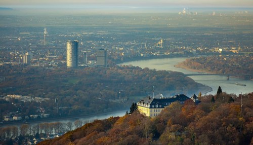 Bundesgästehaus Hotel Petersberg against the backdrop of Bonn, Königswinter, Siebengebierge between