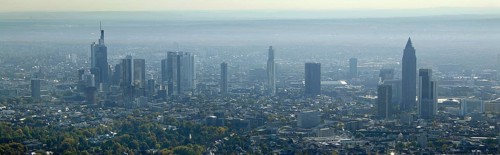 Frankfurt, skyline, skyscrapers, Deutsche Bank, DEU Germany Germany, Europe, aerial view,