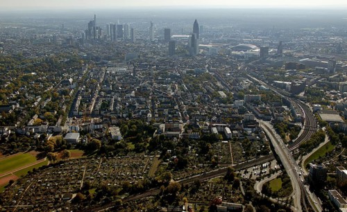 Frankfurt, skyline, skyscrapers, Deutsche Bank, DEU Germany Germany, Europe, aerial view,