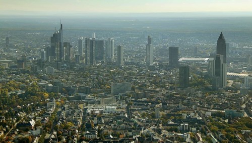 Frankfurt, skyline, skyscrapers, Deutsche Bank, DEU Germany Germany, Europe, aerial view,