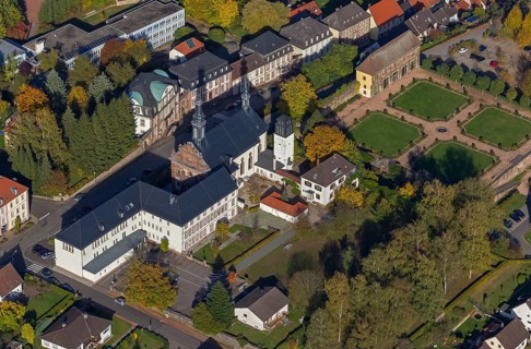 Castle church, Blieskastel, Saarland, Germany, Europe, aerial view, birds-eyes view, aerial