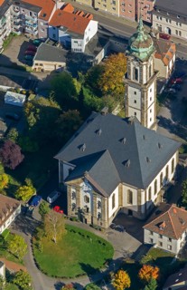 Reconciliation Church, Völklingen, Saarland, Germany, Europe, aerial view, birds-eyes view, aerial
