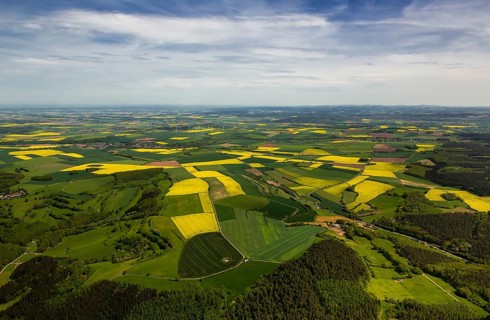 Agricultural fields and rape fields near Heimbach, Heimbach, Eifel, North Rhine-Westphalia,