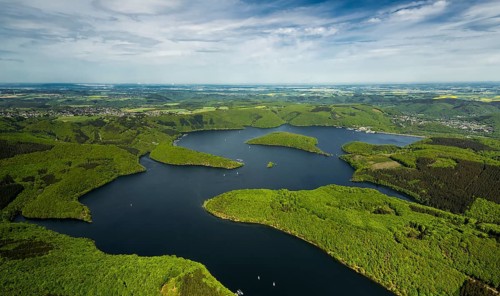 Rurstausee, Rurtalsperre Schwammenauel second largest reservoir in Germany, Heimbach, Eifel, North