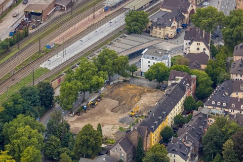 Aerial view, construction site for new hotel building on Bergerstraße at the main railway station