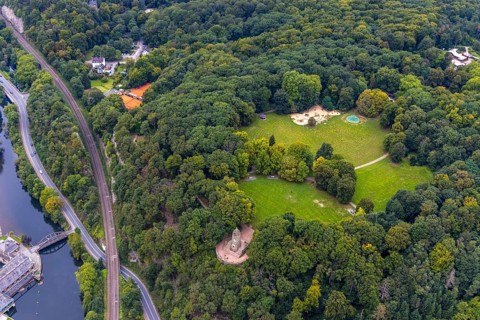 Aerial view, forest area and recreation area Hohenstein with the children's playground and