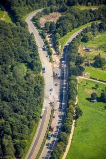 Aerial photo, flood area and construction site on the A571 motorway in Heimersheim, Bad
