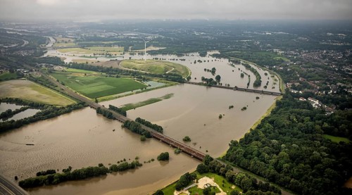 Aerial photo, Ruhr flood, flooding, Styrum - South, Mülheim an der Ruhr, Ruhr area, North