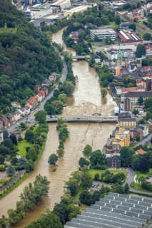 Aerial photo, Lennehochwasser, Hohenlimburg, Hagen, Ruhr area, North Rhine-Westphalia, Germany, DE,