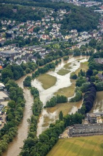 Aerial photo, Lennnehochwasser, Lennetal, Hagen, Ruhr area, North Rhine-Westphalia, Germany, DE,