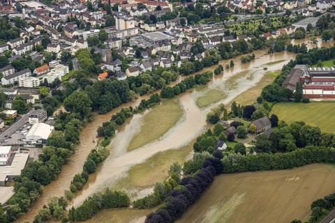 Aerial photo, Lennehochwasser, Hohenlimburg, Hagen, Ruhr area, North Rhine-Westphalia, Germany, DE,