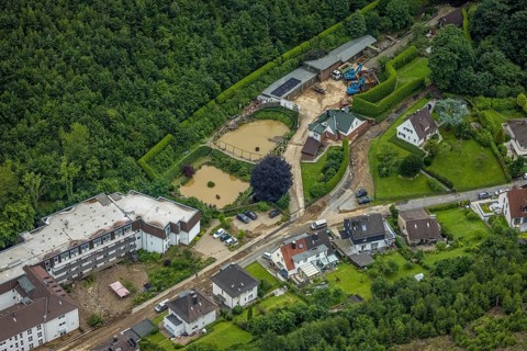 Aerial photo, Lennehochwasser, Hohenlimburg, Hagen, Ruhr area, North Rhine-Westphalia, Germany, DE,