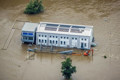 Aerial photo, Ruhr flood, flooding, Stiepel, city limits Bochum Hattingen, Ruhr area, North