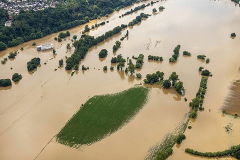 Aerial photo, Ruhr flood, flooding, Stiepel, city limits Bochum Hattingen, Ruhr area, North