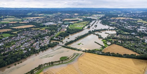 Aerial photo, Ruhr flood, Schwerte, Ruhr area, North Rhine-Westphalia, Germany, DE, Europe,