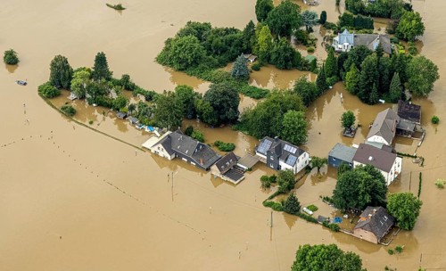 Aerial photo, Ruhr flood, flooding, Dahlhausen, Bochum, Ruhr area, North Rhine-Westphalia, Germany,