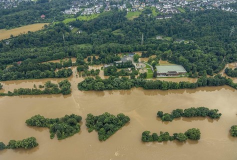Aerial photo, Ruhr flood, flooding, Burgaltendorf, Essen, Ruhr area, North Rhine-Westphalia,