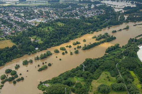 Aerial photo, Ruhr flood, flooding, Horst, Essen, Ruhr area, North Rhine-Westphalia, Germany, DE,