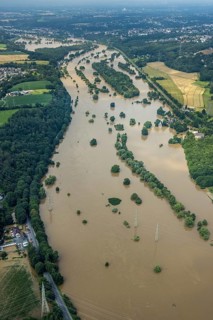 Aerial photo, Ruhr flood, flooding, Winz, Hattingen, Ruhr area, North Rhine-Westphalia, Germany,