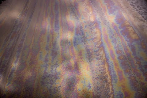 Aerial photo, Ruhr flood, flooding, Lake Baldeney with oil discolouration on the water surface,