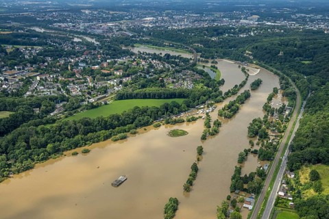 Aerial view, Ruhr floods, Ruhr between Wetter and Witten, flooding, Annen, Witten, Ruhr area, North