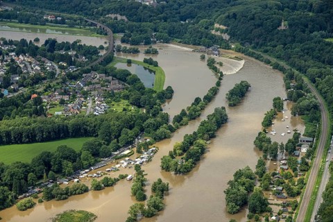 Aerial photo, Ruhr floods, flooding, Annen, Witten, Ruhr area, North Rhine-Westphalia, Germany, DE,