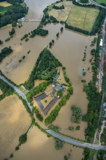 Aerial photograph, Ruhr floods, flooded house Kemnade, flooding, Blankenstein, Hattingen, Ruhr