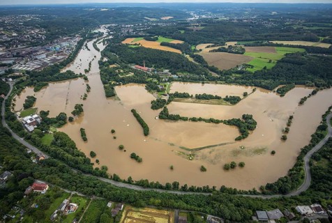 Aerial photo, Ruhr floods, Witten waterworks, flooding, Witten, Ruhr area, North Rhine-Westphalia,