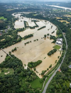 Aerial photo, Ruhr floods, Witten waterworks, flooding, Witten, Ruhr area, North Rhine-Westphalia,