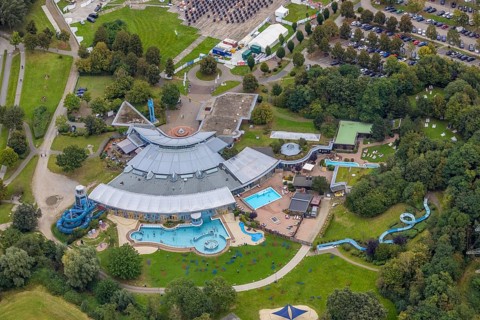 Aerial view, Heveney leisure pool at Lake Kemnader in the district of Heven in Witten, Ruhr area,