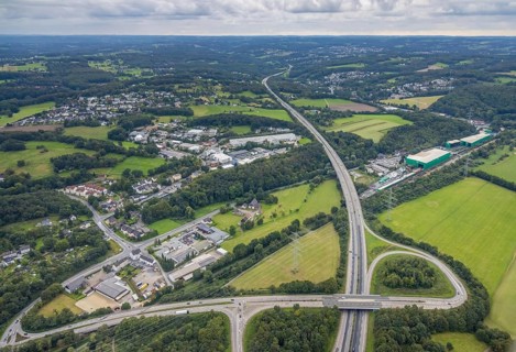 Aerial view, motorway A43 with motorway access Witten-Herbede and commercial area Wittener Straße
