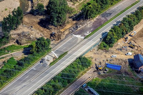 Aerial view, flood area and renovation work on a street in Bad Neuenahr-Ahrweiler, Ahr flood, Ahr
