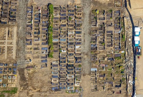 Aerial view, flood area at the river Ahr with cemetery Altenahr in Altenahr, Ahr valley,
