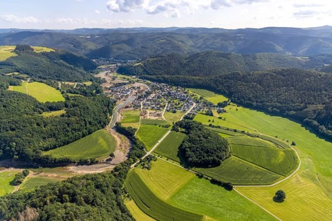 Aerial view, flood area at the river Ahr in Insul, Ahr valley, Rhineland-Palatinate, Germany, Ahr