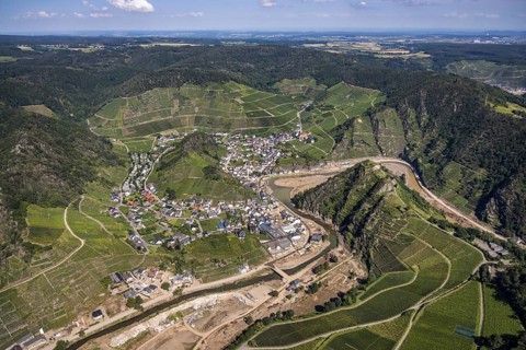 Aerial view, flood area at the river Ahr in the district Mayschoß in Altenahr, Mayschoß, Ahr