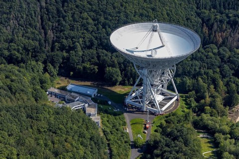 Aerial photograph, Effelsberg radio telescope in the Ahr Mountains in Holzem, Bad Münstereifel, Ahr